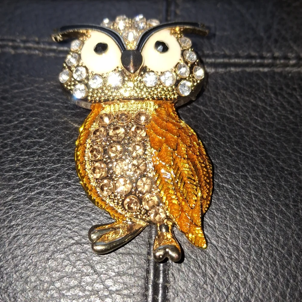 Gold and Diamond Owl Brooch and Bracelet Set
